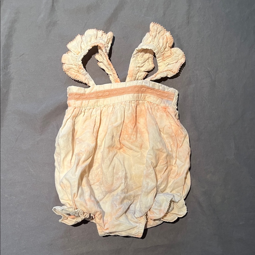 Louis and Louise Peach Ruffled Baby Romper